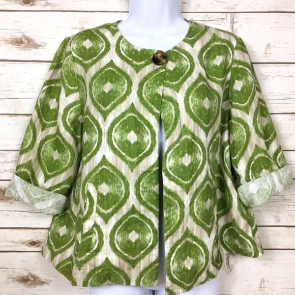 Chico’s Modern Ikat Printed Linen Jacket Size 1 - Picture 1 of 8